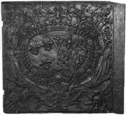 Inv.-Nr. 85   Heiratswappen Ludwig XV. - Maria Leszczyński,  Ofenplatte 80 x 74 cm, Zinsweiler, 1. H. d. 18. Jh.