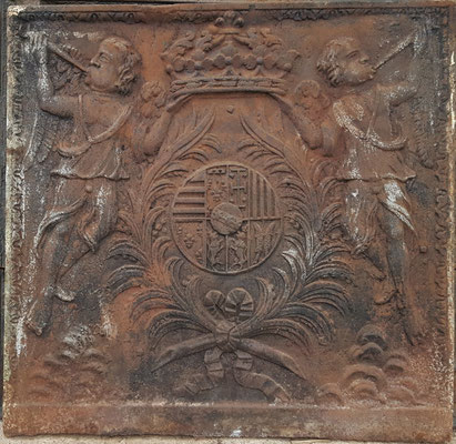 Inv.-Nr. 70   Wappen Herzogtum Lothringen (Leopold I.),  Kaminplatte 100 x 99, Lothringen, um 1700 