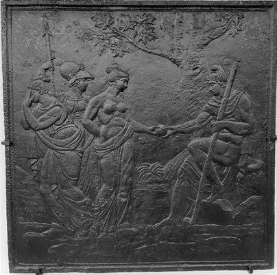 nv.-Nr. 314   Das Urteil des Paris, Kaminplatte 98 x 98 cm, Lothringen, 18. Jh.