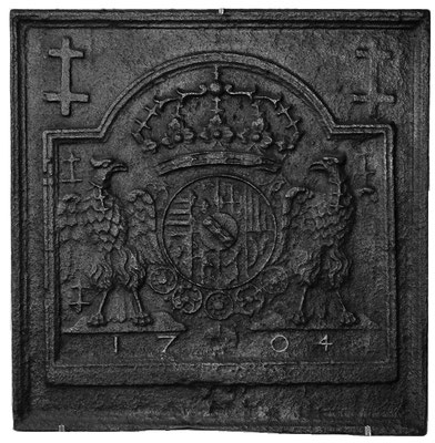  Inv.-Nr. 78   WappenHerzogtum  Lothringen (Leopold I.),  Kaminplatte 63 x 64 cm, Lothringen, dat. 1704 