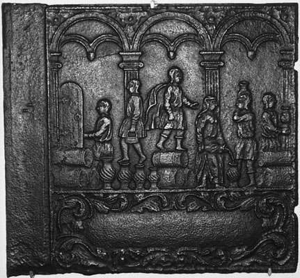  Inv.-Nr. 190   Das Ölwunder des Elisäus, Ofenplatte 66 x 61 cm, Altleiningen, 1. H. 18. Jh. 