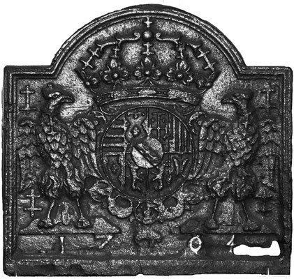  Inv.-Nr. 77   Wappen Herzogtum Lothringen (Leopold I.),  Kaminplatte 650 x 50 cm, Lothringen, dat. 1704 
