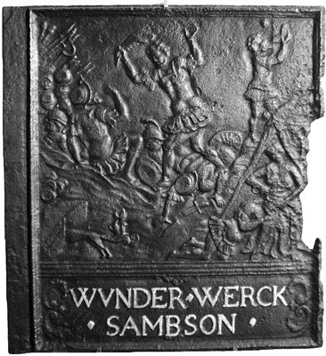  Inv.-Nr. 169   Samsons Taten, Ofenplatte 61 x 67 cm, Saarland (?), 2. H. 17. Jh.
