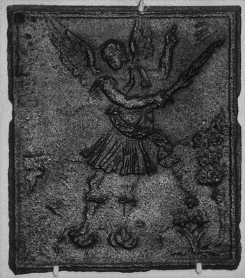  Inv.-Nr. 157   Vertreibung aus dem Paradies  Ofenplatte 35 x 35 cm, Saarland, 1, H. 18. Jh.