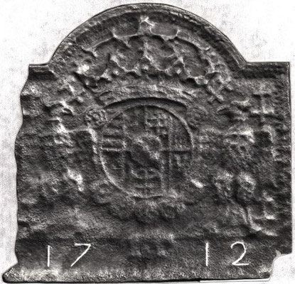 Inv.-Nr. 81   Wappen Herzogtum Lothringen (Lepold I.),  Kaminplatte 55 x 54 cm, Lothringen, dat. 1712
