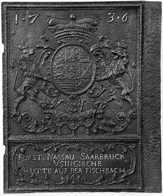  Nr. 65   Wappen Nassau #-Saarbrücken,  Ofenplatte, 55 x 68 cm Fischbach, dat. 1736 