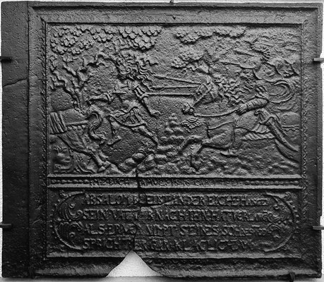  Inv.-Nr. 176   Der Tod des Absalom, Ofenplatte 94 x 82 cm, Lahngebiet, 2. H. 17. Jh.