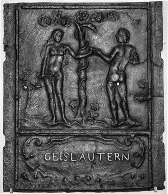 Inv.-Nr. 145   Adam und Eva, Ofenplatte 49 x 56 cm, Geislautern, 1. H. 18. Jh.