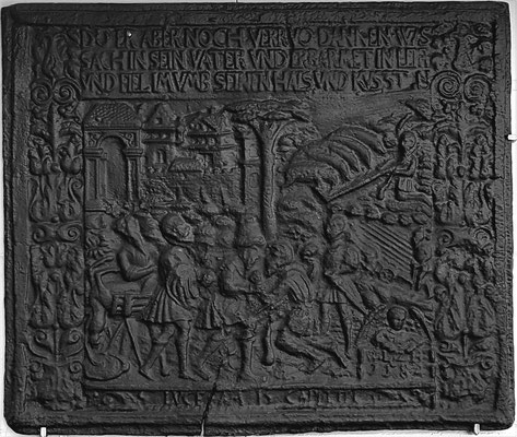  Inv.-Nr. 229   Der Verlorene Sohn, Kaminplatte 73 x 61 cm, Oberhessen, dat. 1584 
