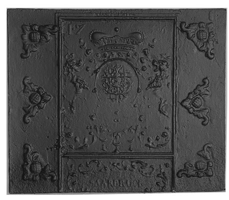  Inv.-Nr. 63   Wappen Nassau-Saarbrücken,  Kaminplatte 74 x 63 cm, Saarland, dat. 1736 