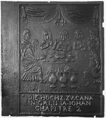  Inv.-Nr. 211   Hochzeit zu Kana, Ofenplatte 58x 65 cm, Quint (?), um 1700 
