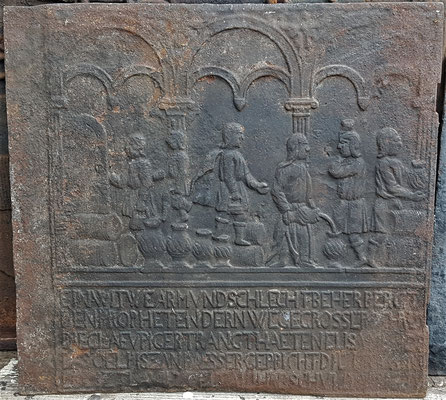 Inv.-Nr. 484   Das Ölwunder des Elisäus, Ofenplatte xx x xx cm, Südpfalz, 1. H. 18. Jh
