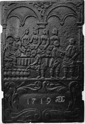  Inv.-Nr. 210   Hochzeit zu Kana  Ofenplatte 44 x 65 cm, Altleiningen, 1. H. 18. Jh 