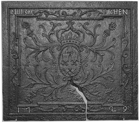Inv.-Nr. 55   Gottbill/Bauer,  Kaminplatte, 95 x 82 cm Nunkirchen, dat. 1729 