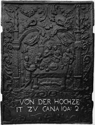  Inv.-Nr. 214   Hochzeit zu Kana, Ofenplatte 50 x 67 cm, Saarland, 1. H. 18. Jh. 