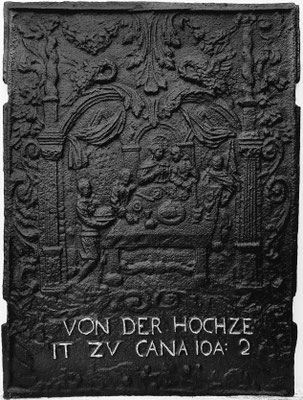  Inv.-Nr. 214   Hochzeit zu Kana, Ofenplatte 50 x 67 cm, Saarland, 1. H. 18. Jh. 