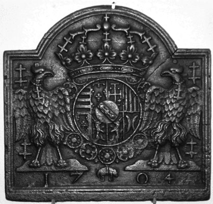  Inv.-Nr. 76   Wappen Herzogtum Lothringen (Leopold I.),  Kaminplatte 50 x 50 cm, Lothringen, dat. 1704 