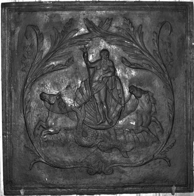Inv.-Nr. 311   Poseidon, Kaminplatte 83 x 83 cm, Lothringen, 18./19. Jh.