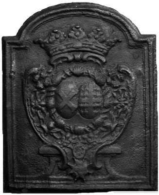  Inv.-Nr. 95   Hochzeitswappen Graf Charles-Francois de Broglie - Louise Augustine de Montmorency,  Kaminplatte 58 x 68 cm, Lothringen, ab 1762 
