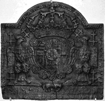  Inv.-Nr. 80   Wappen Herzogtum Lothringen (Leopold I.),  Kaminplatte 54 x 53 cm, Lothringen, um 1700     