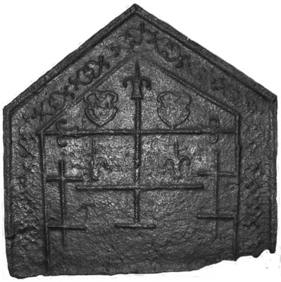 Inv.-Nr. 13   Wappenkomposition Lothringen-Frankreich -  ?, Kaminplatte, 65 x 65 cm, Cousance, 1. H. 16. Jh. 