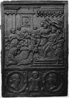  Inv.-Nr. 184   Das Urteil Salomons, Ofenplatte 49 x 70 cm, Eisenschmitt (?), 1. H. 16. Jh. 