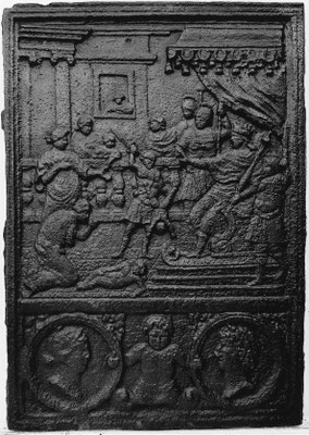  Inv.-Nr. 184   Das Urteil Salomons, Ofenplatte 49 x 70 cm, Eisenschmitt (?), 1. H. 16. Jh. 