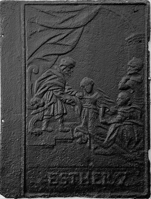  Inv.-Nr. 193  Ahasver (Xerxes)  verzeiht Ester, Ofenplatte 51 x 67 cm, Saarland (?), 1. H. 18. Jh. 