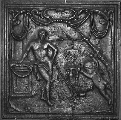 Inv.-Nr. 246   Allegorie des Winters, Kaminplatte 64 x 64 cm, Lothringen, 1. H. 18. Jh.