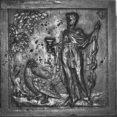 Inv.-Nr. 330   Zeus und Ganymed, Kaminplatte 49 x 49 cm, Hayange, 2. H. 18. Jh.
