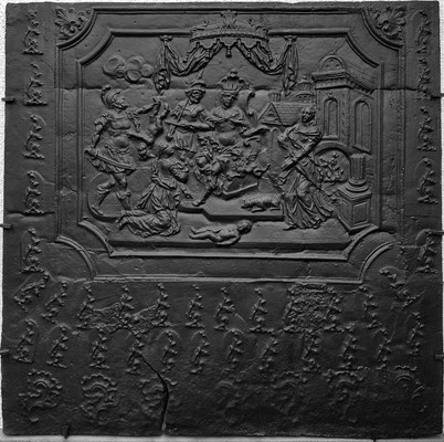  Inv.-Nr. 179   Das Urteil Salomons, Kaminplatte 131 x 129 cm, Saarland, 1. H. 18. Jh. 