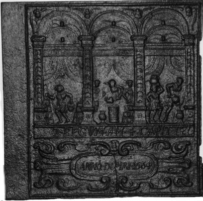  Inv.-Nr. 188   Das Ölwunder des Elisäus, Ofenplatte 66 x 64 cm, Lahngebiet, dat. 1664 