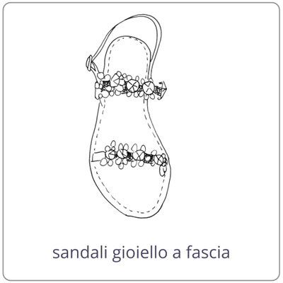 Sandali gioiello artigianali con fasce fatti a mano sull'isola d'Ischia da Mariarosaria Ferrara