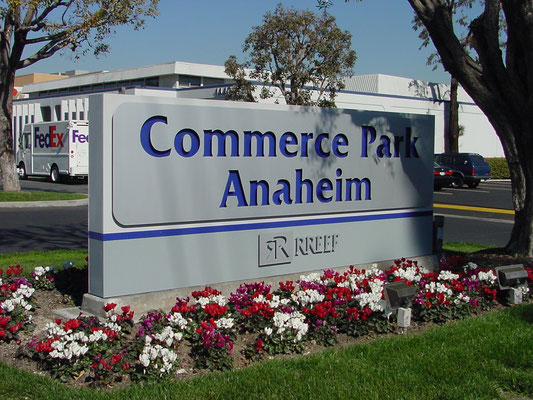 Commerce Plaza Anaheim Monument Sign by Landmark Signs Inc.