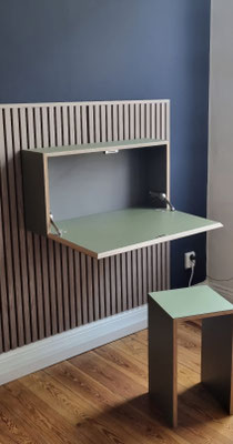 Home Office Element an Wand, grüne Linoleum Oberflächen