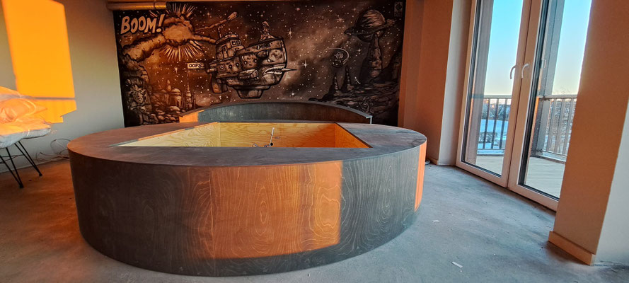 Rundes Bett drehbar 360° Bretterbude Büsum 