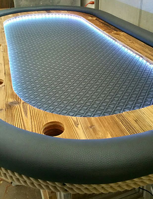 Pokertisch Altholz Leder Stoff Tampen LED 