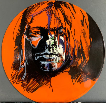 Curt Cobain, Acryl und Edding auf Vinyl, 2019