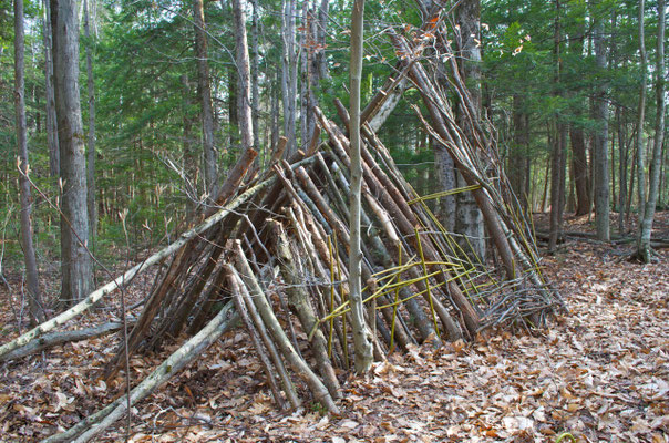 A lean-to playhouse, built by the Antioch ‘Placed Based Education’ class. 