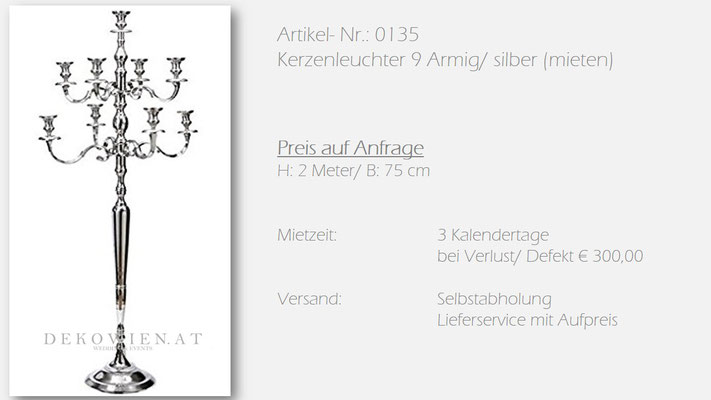 Kerzensteher/ Kerzenleuchter 9-armig silber Verleih/ Vermietung