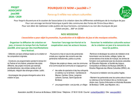 Projet associatif Jazz360 2026-2029, page 1