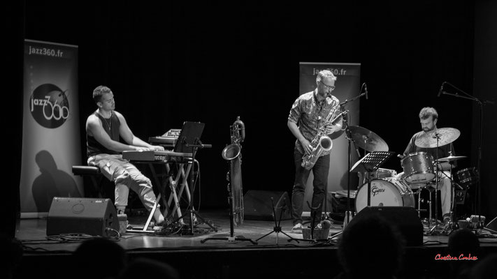 Frédéric Renoux, Jérôme Masco, Valentin Poulet > Jérôme Masco trio, JazzClub 360, samedi 6 avril 2024, Cénac. Photographie © Christian Coulais