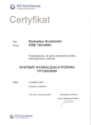 Certyfikat UTC Fire&Security