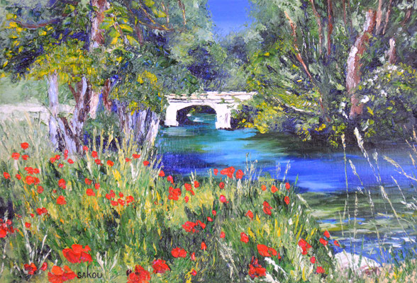 Coquelicots au bord de la rivière - 55x38 cm - SKOBFR14P10 - Disponible