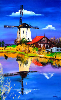 Moulin à vent au bord de l'eau - 61x38 cm - SKOBFR16M12 - Disponible