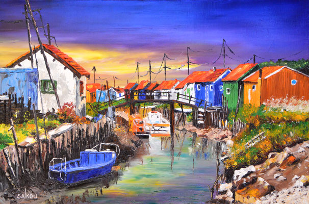 La Tremblade, chenal à marée basse - 81x54 cm - SKOAQT10M25 - Disponible