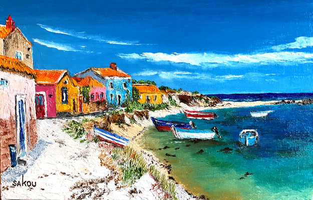 Petit village en bordure de plage - 41x27 cm - SKOMBM12P6 - Disponible