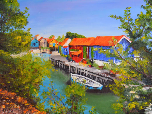 Ile d'Oléron, le hangar bleu - 61x50 cm - SKOAQT7F12 - Disponible 