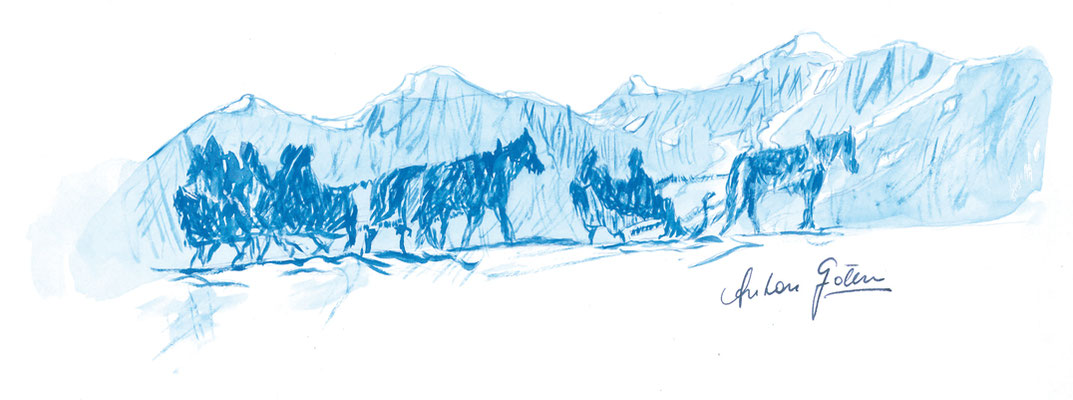 Im Schneeturm, 30x21cm, Aquarell