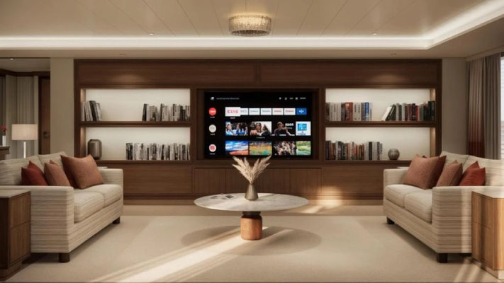 Crystal Grace Penthouse Suite Wohnbereich mit Fernseher und 2 Couchen